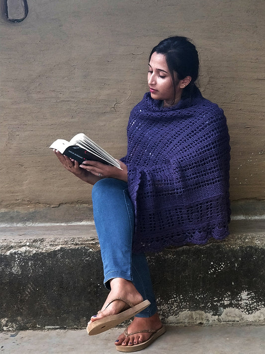 Hand Knitted Woollen Shawl- Pale Purple