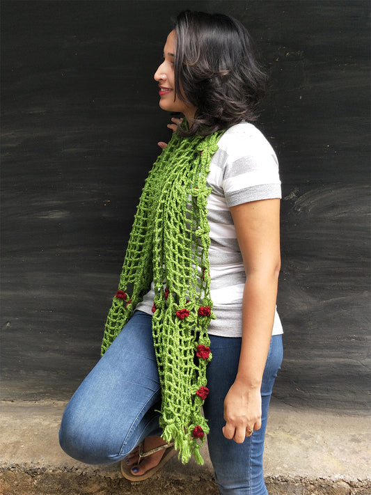 Hand Knitted Woollen Shawl- Green