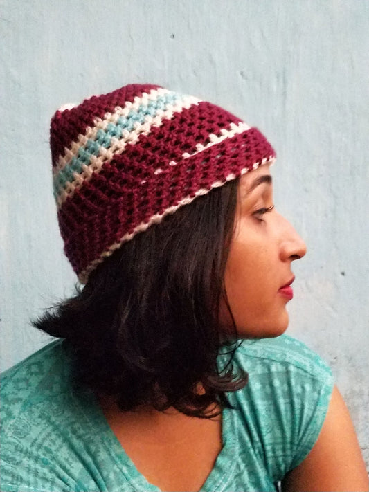 Hand Knitted Woollen Multicolour Cap