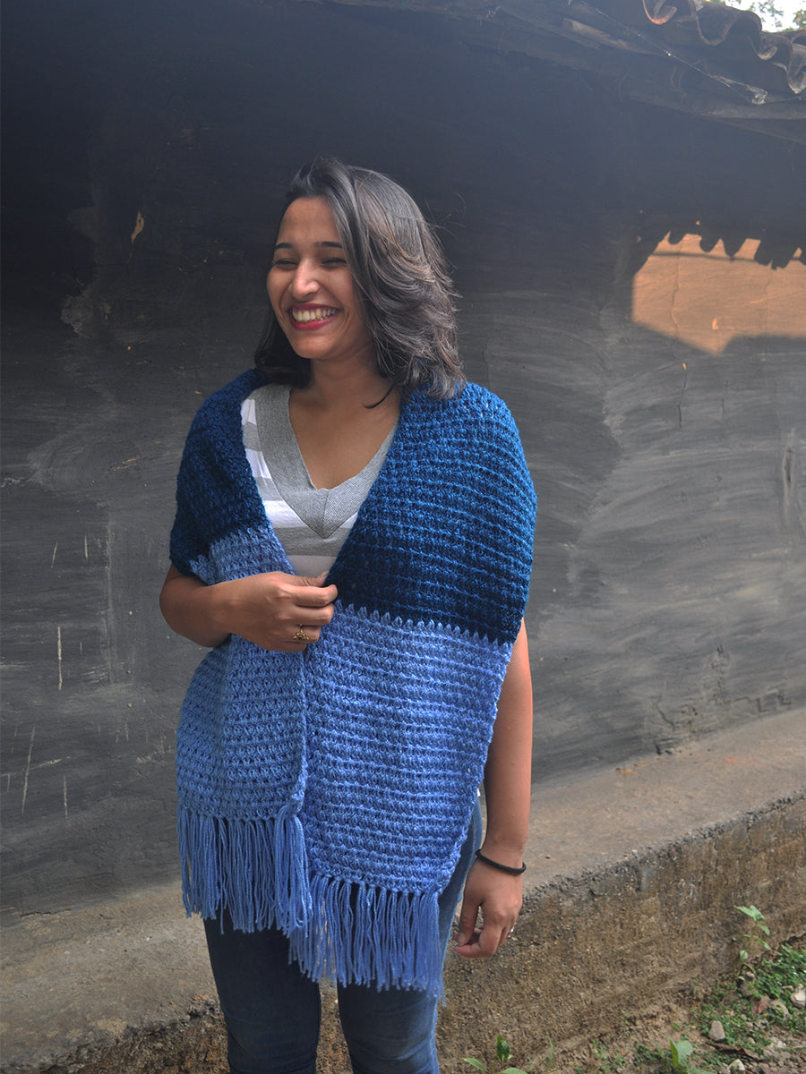 Hand Knitted Woollen Mufflers- Blue