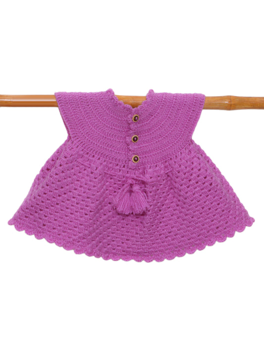 Hand Knitted Woollen Frock- Magenta