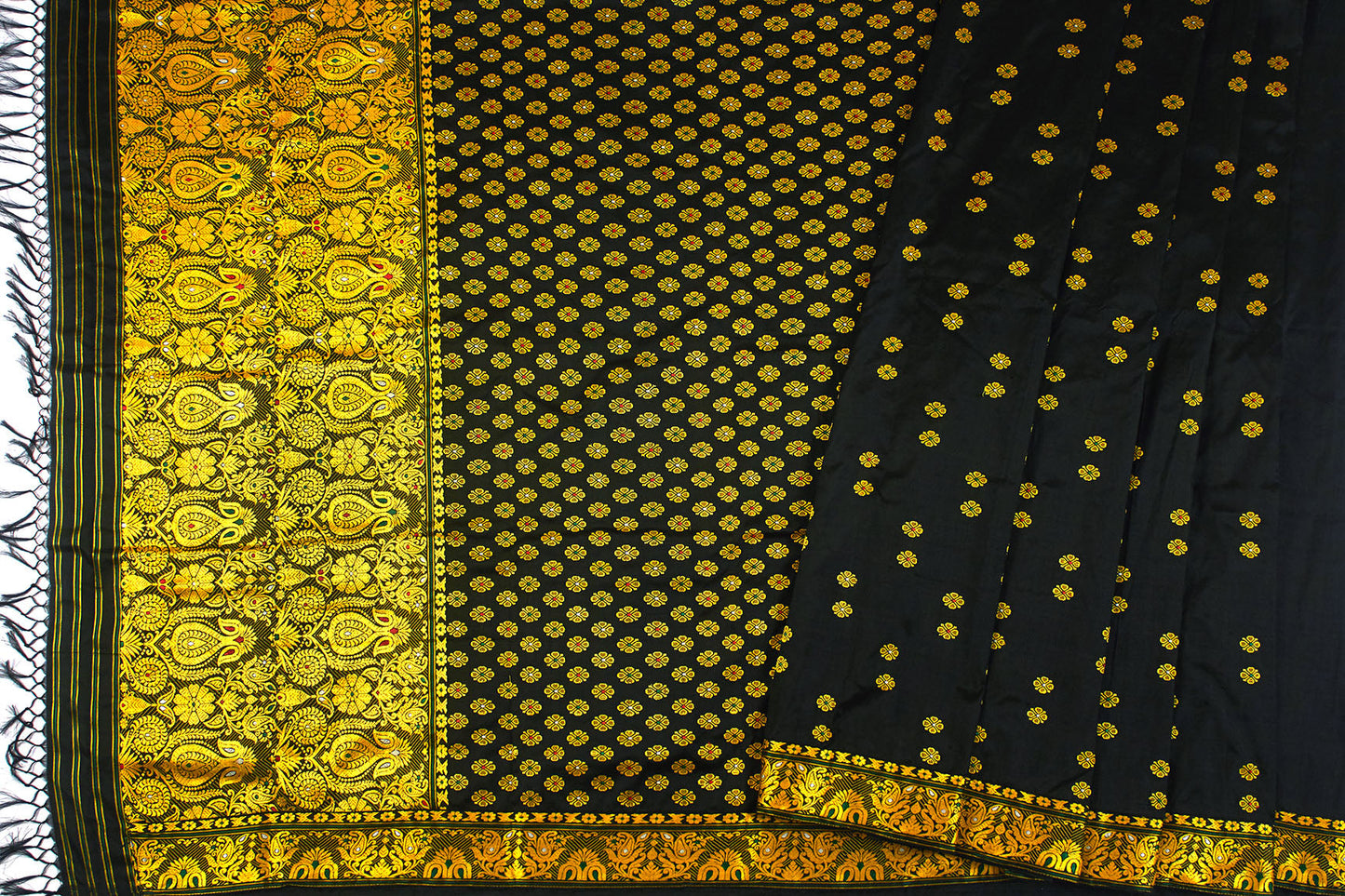 Black & Gold Flower Assam Pat Handloom Silk Sari (Made to order)