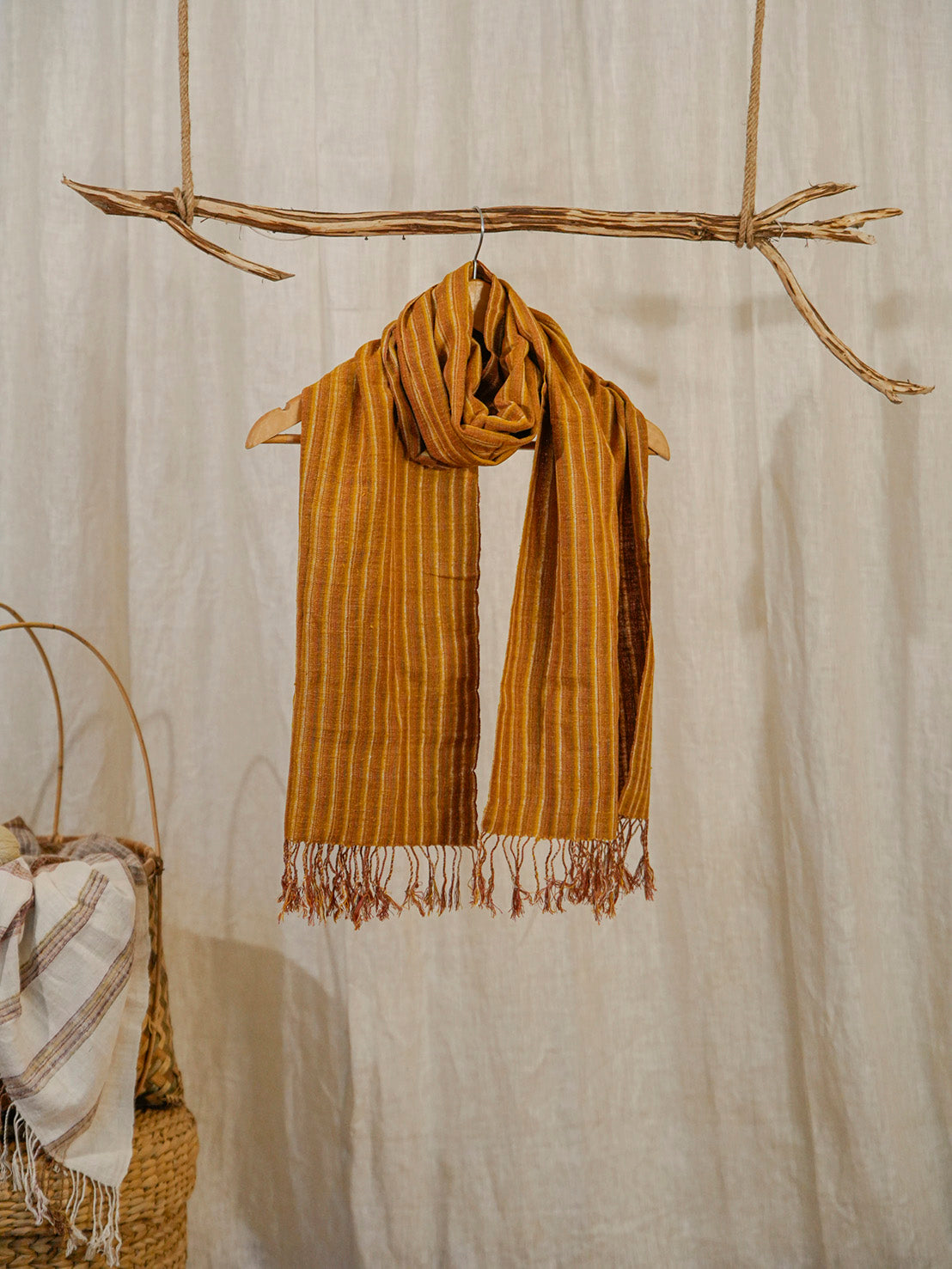 Handwoven Mustard Eri Silk Stole | Striped
