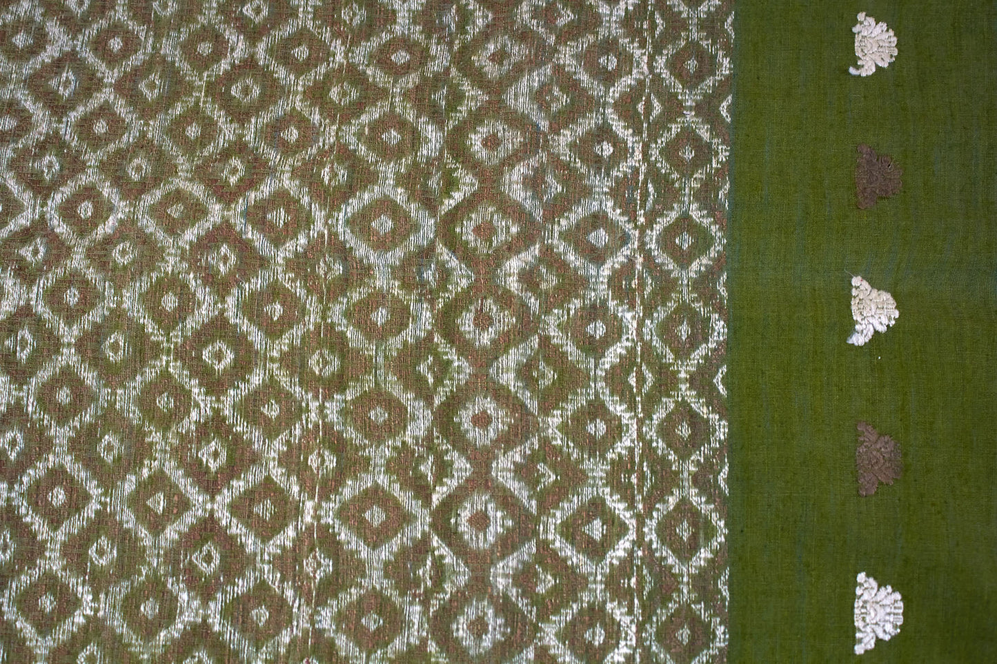 Moss Green Assam Eri Handloom Silk Sari