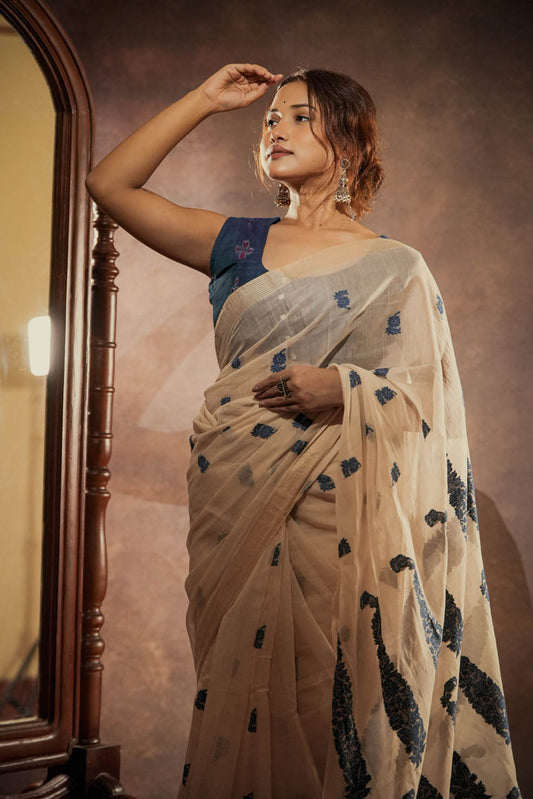 Indigo | Assam Nuni Silk-Cotton Handloom Sarees (Made to order)