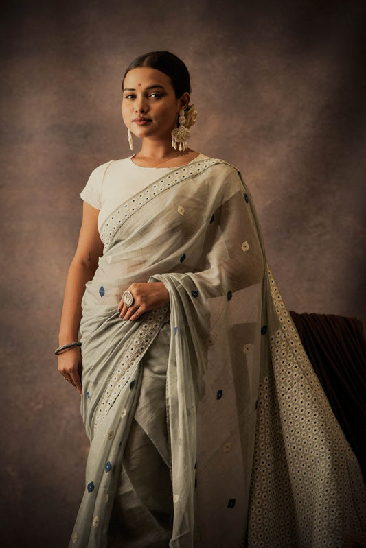 Sage Green | Assam Nuni Silk-Cotton Handwoven Sarees (Made to order)