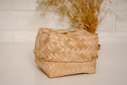 Herringbone Woven Basket with Lid