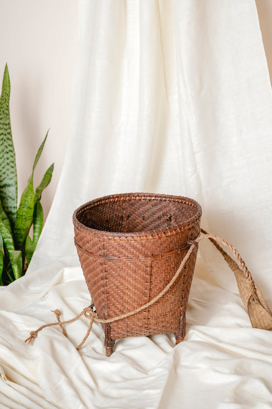 Neutral Round Woven Basket with Handle