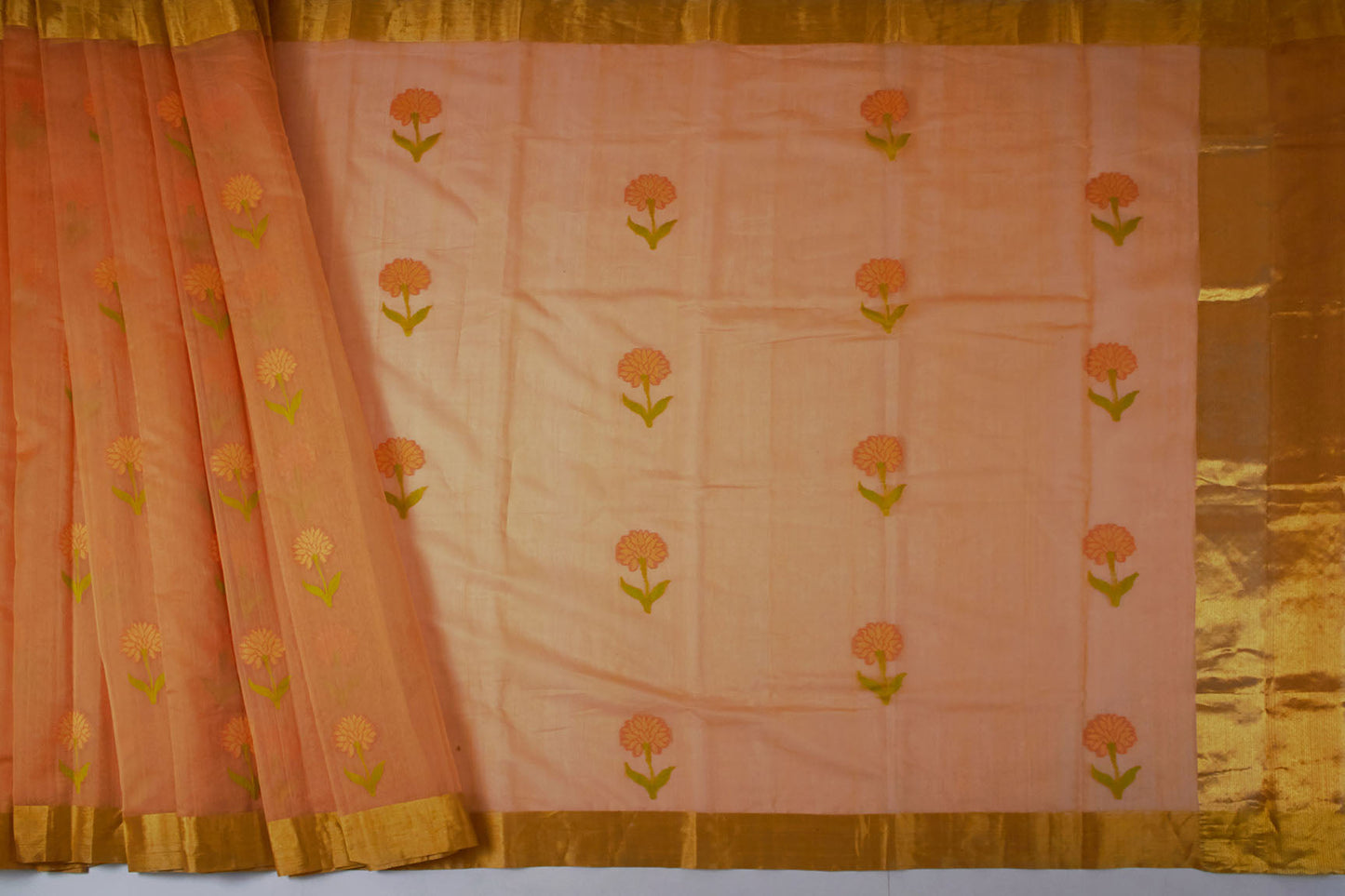 Peach Chanderi Handloom Sari