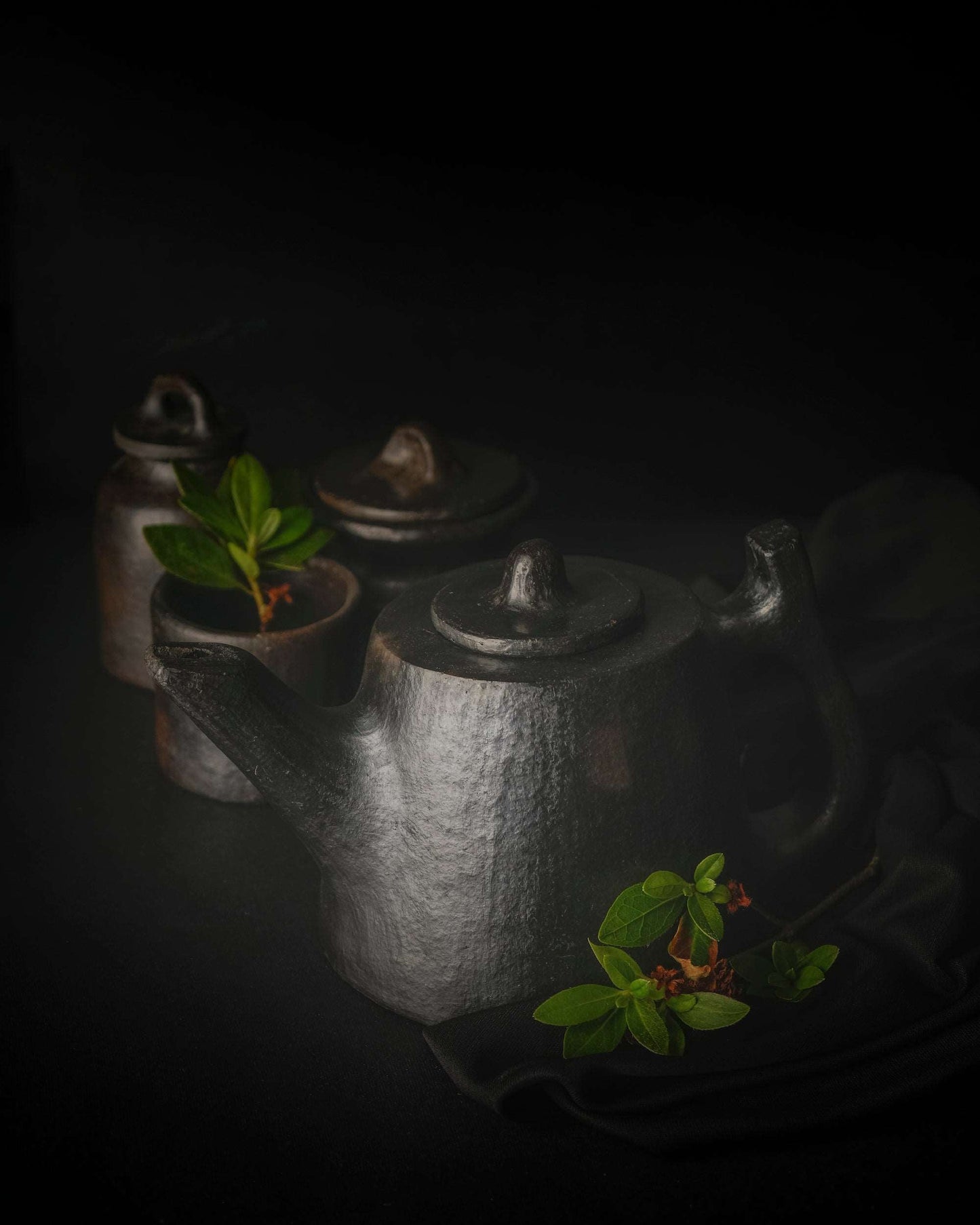 Longpi Black Pottery Stoneware Tea Serving Set With Kettle