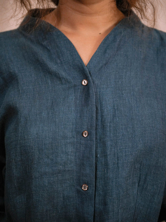 Bonheur de la Marine | Haut en lin teint naturel brodé à la main