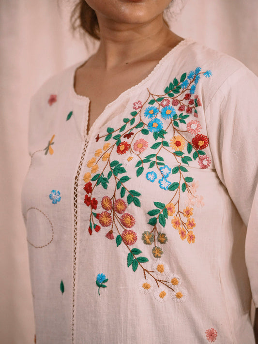 Breeze | Hand Embroidered Kora Cotton Kurta