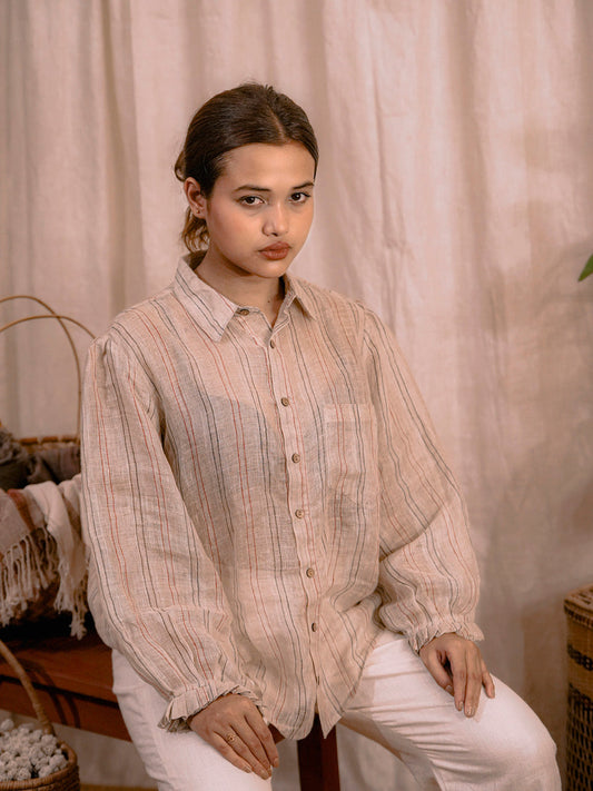 Céleste | Chemise rayée en lin tissé à la main