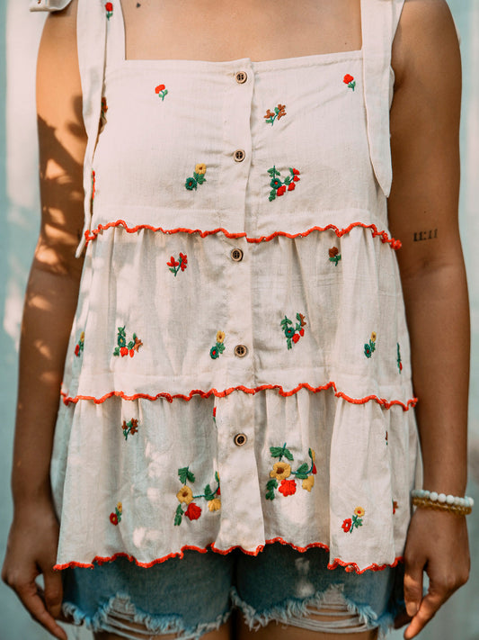 Gardénia | Haut en coton Kora brodé à la main