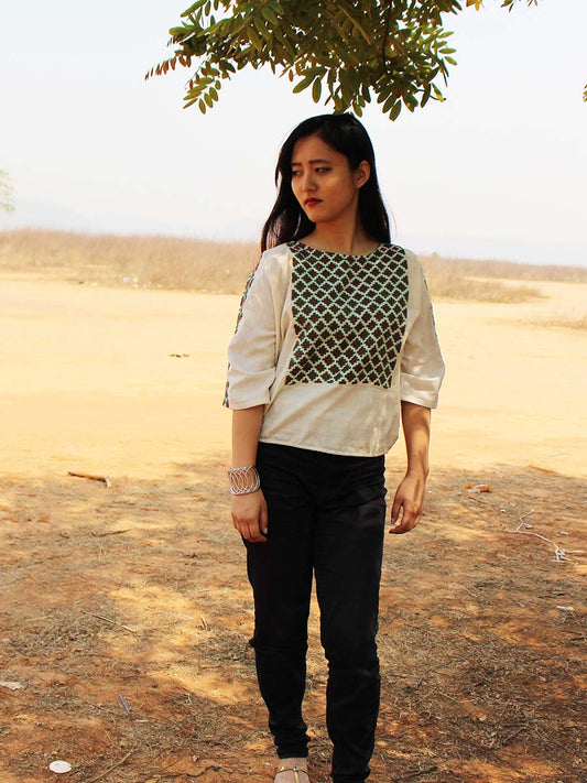 Col bateau | Haut en coton Kora tissé à la main