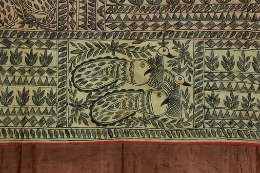 Hand Painted Madhubani Tussar Silk Sari - Punarnawa Soul of Artistry