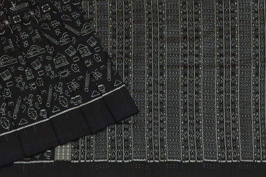 चाइल्ड डूडल संबलपुरी इकत सिल्क साड़ी (ऑर्डर पर बनाई गई)