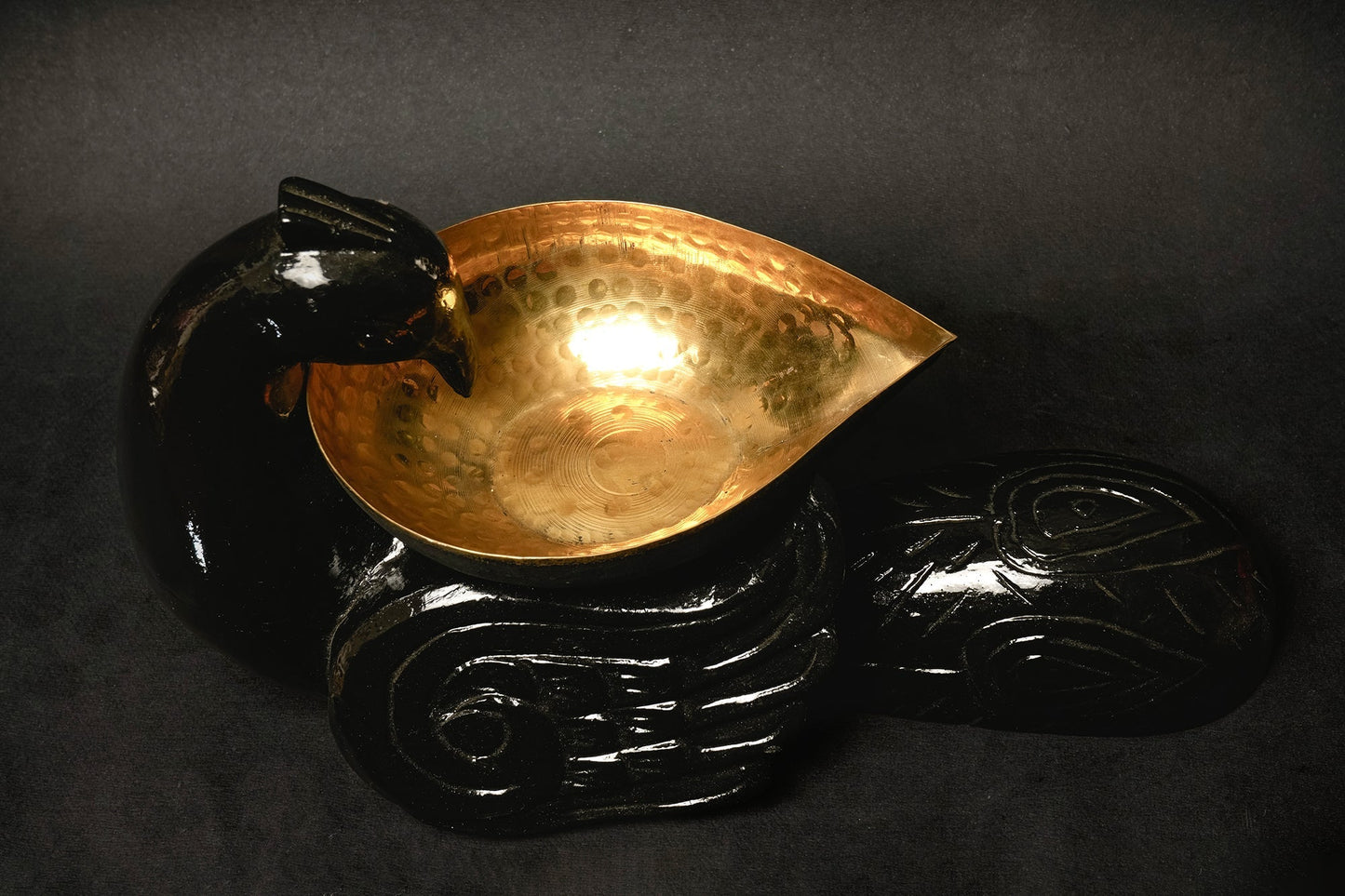 Mor Diya Akhand Brass Diya | Wooden Peacock with Brass Lamp