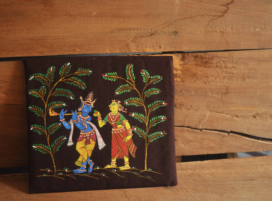 Krishna Patta Chitra Patta Chitra Hand Painted Laptop Sleeve - Punarnawa Soul of Artistry