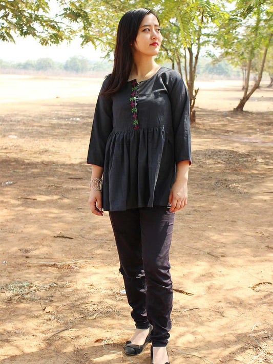 Hand Embroidery Top Black
