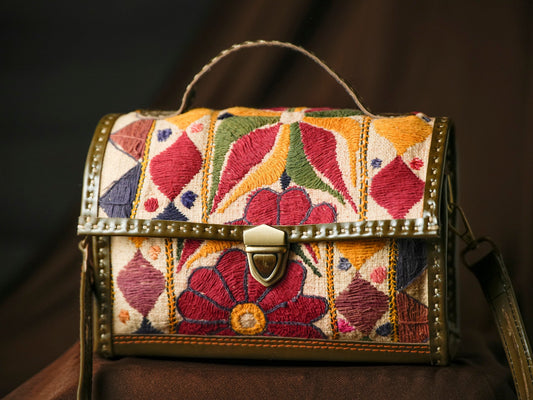 100% Pure Boho Chic Leather Banjara Embroidered Sling Bag
