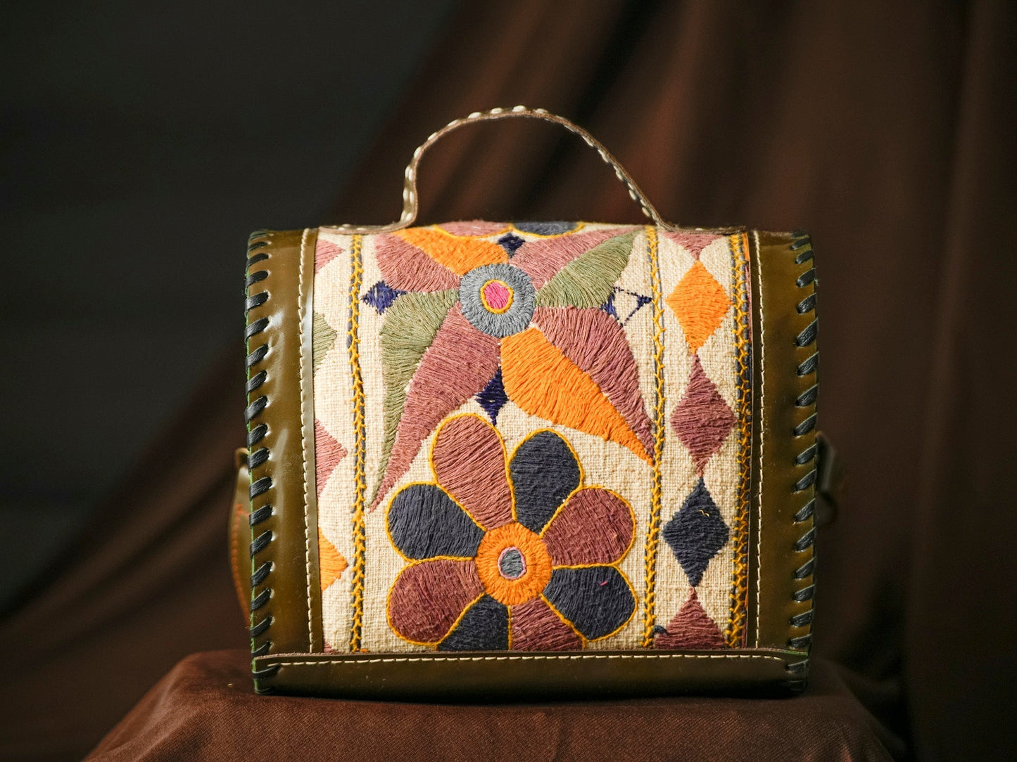 Forest Flowers 100% Pure Leather Banjara Embroidered Sling Bag