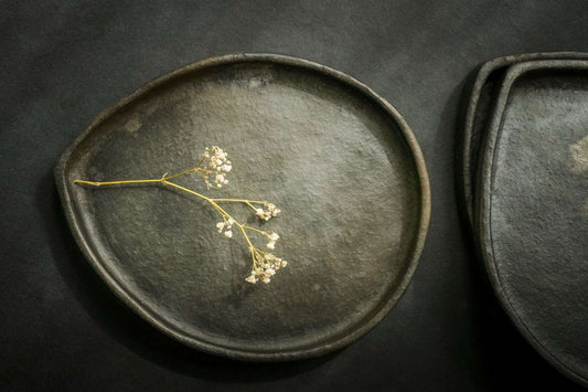 Longpi Black pottery stoneware serving platter almond shaped perfect for healthy snacks time