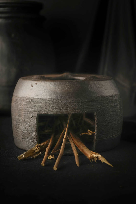 Longpi HandMade Black Stoneware Mini Portable Stove to cook outside