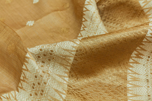 Golden Assam Muga Handloom Silk Sari With Woven Border (Made to order)