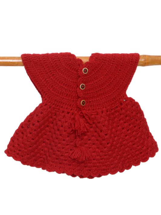 Hand Knitted Woollen Frock- Red