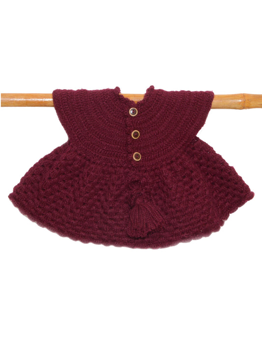 Hand Knitted Woollen Frock- Wine