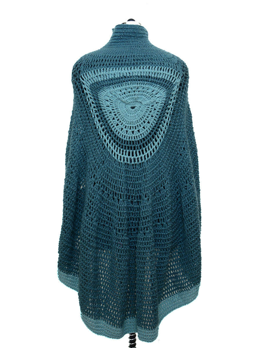 Hand Knitted Woollen Poncho- Blue