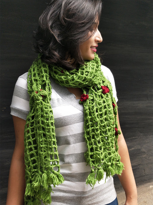 Hand Knitted Woollen Shawl- Green