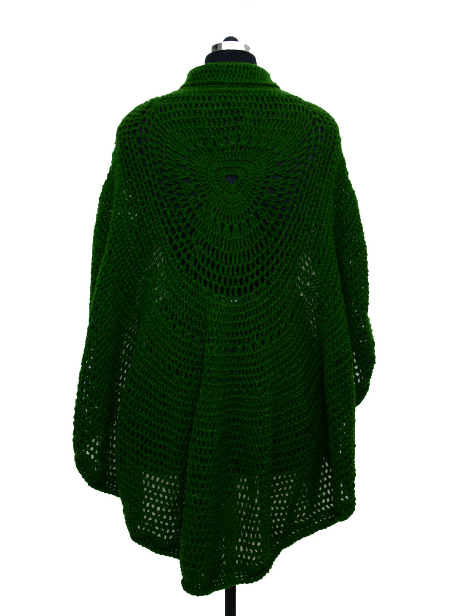 Hand Knitted Woollen Poncho- Dark Green