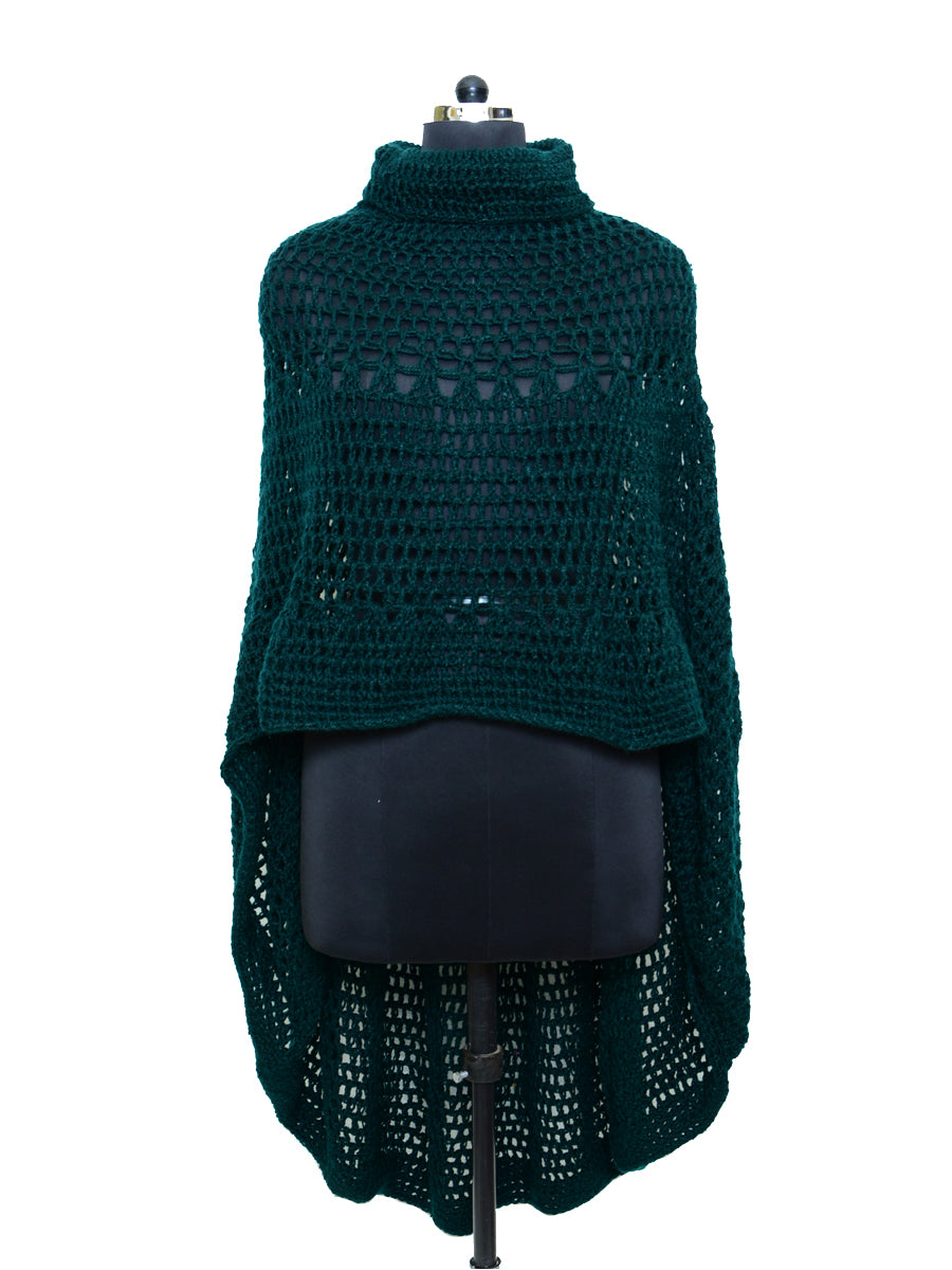 Hand Knitted Woollen Poncho- Teal