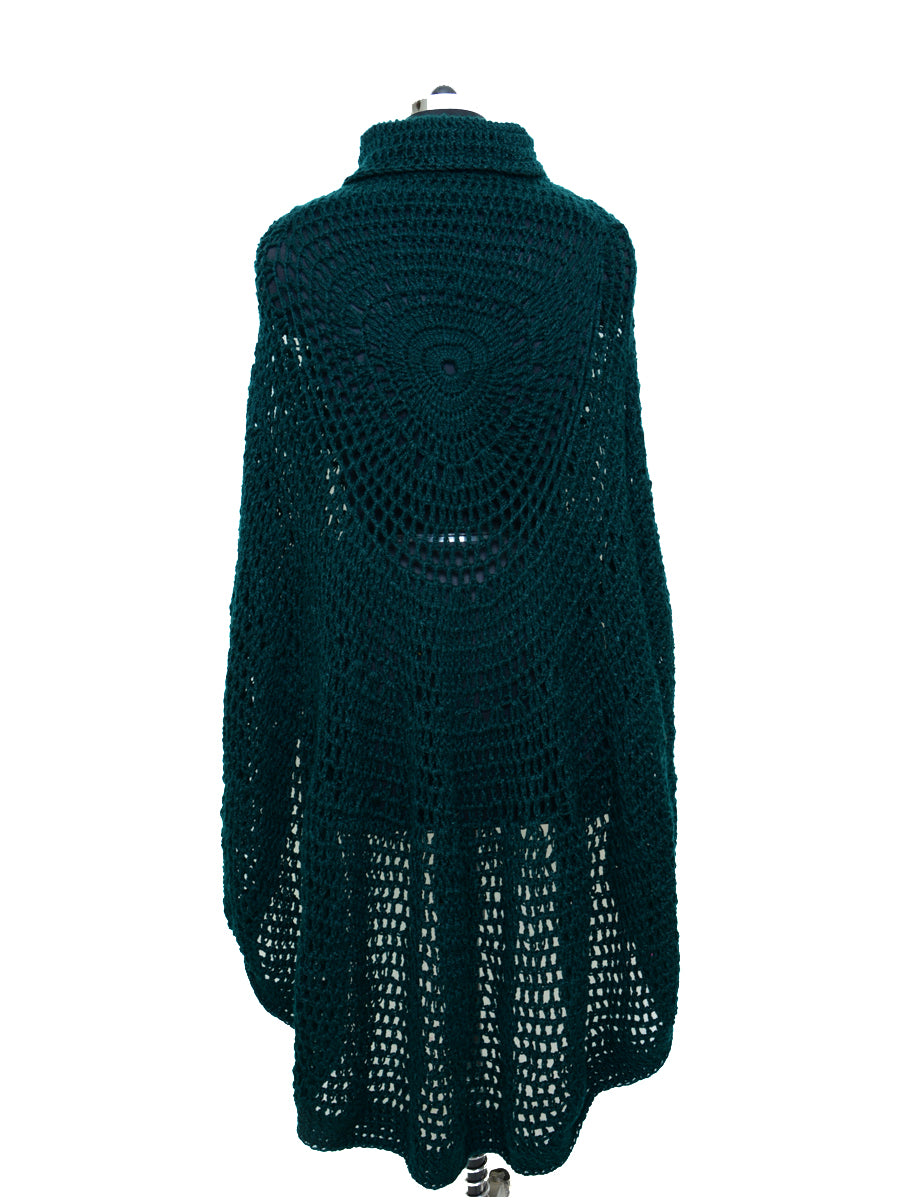 Hand Knitted Woollen Poncho- Teal