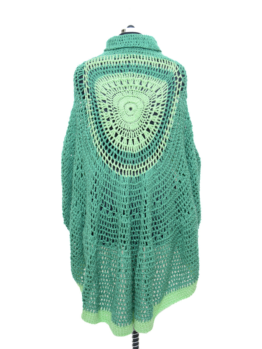 Hand Knitted Woollen Poncho- Aqua