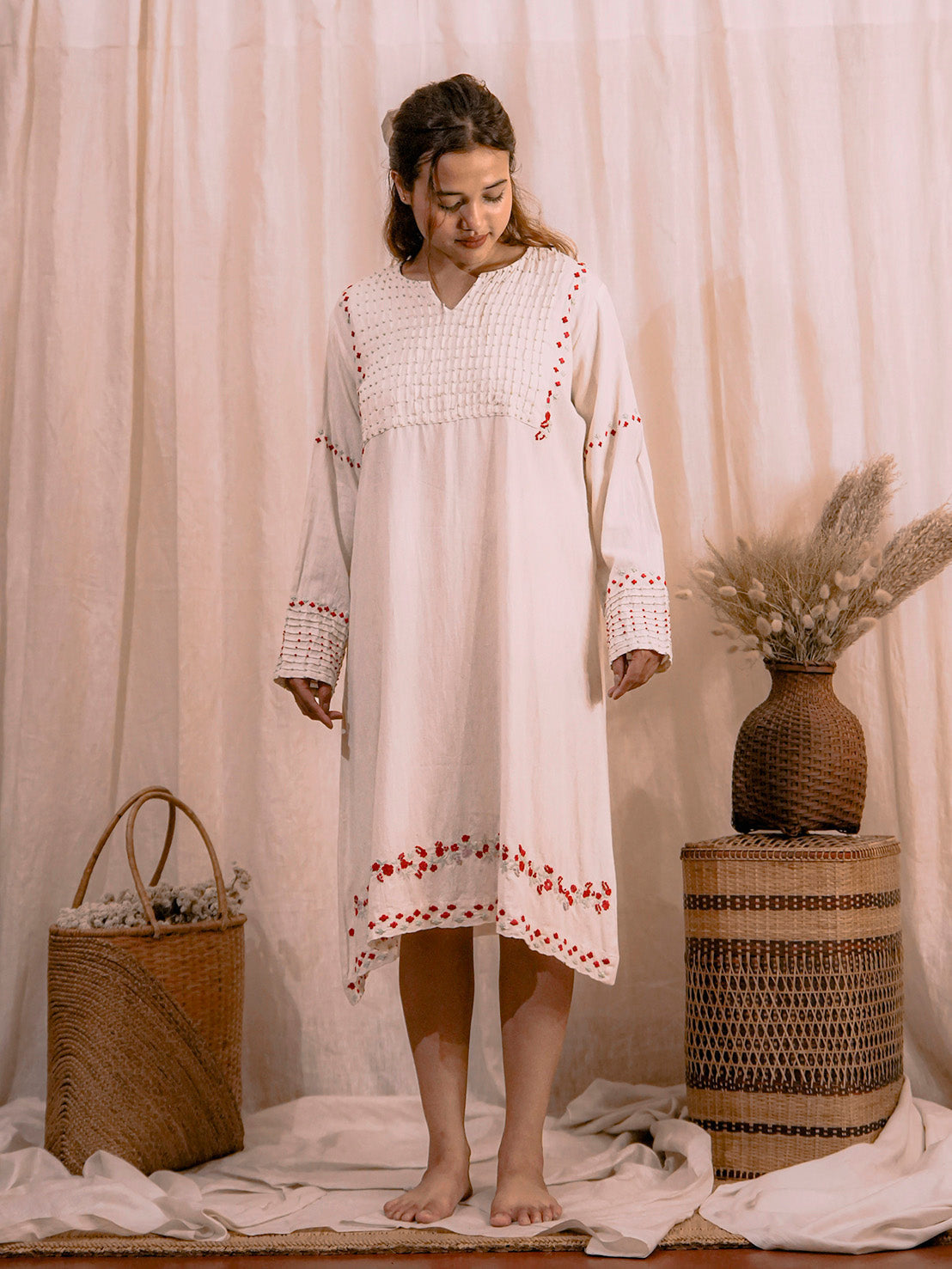 Gulaabi | Hand Embroidered Kora Cotton Dress