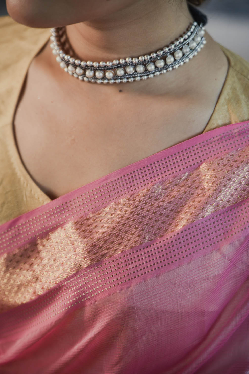 Pink-Gold Maheshwari Cotton-Silk Saree