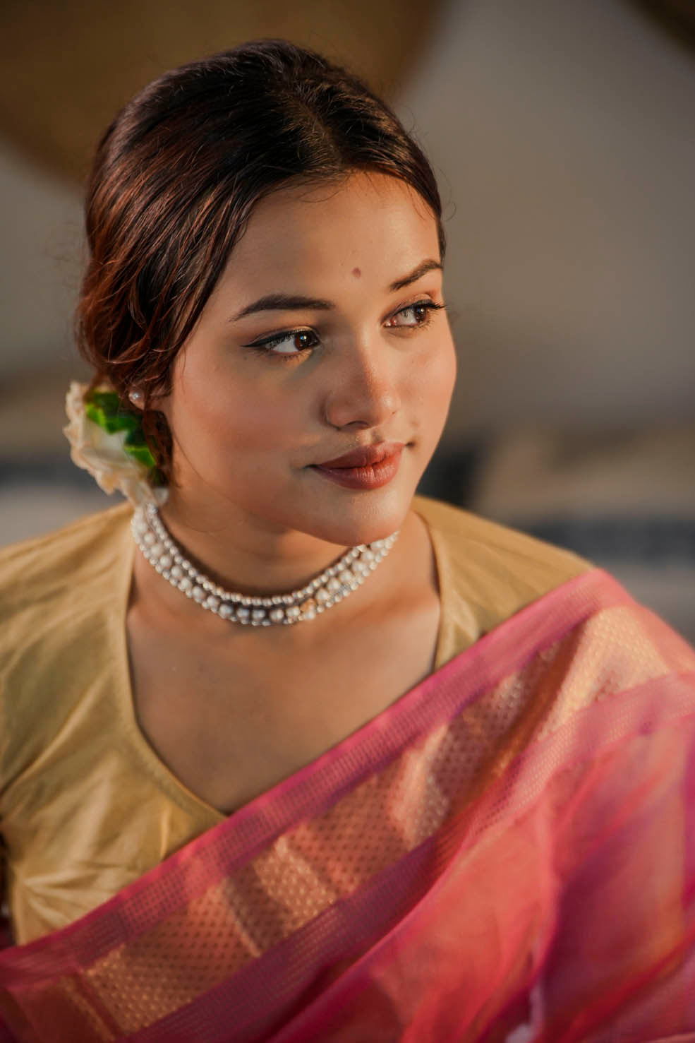 Pink-Gold Maheshwari Cotton-Silk Saree