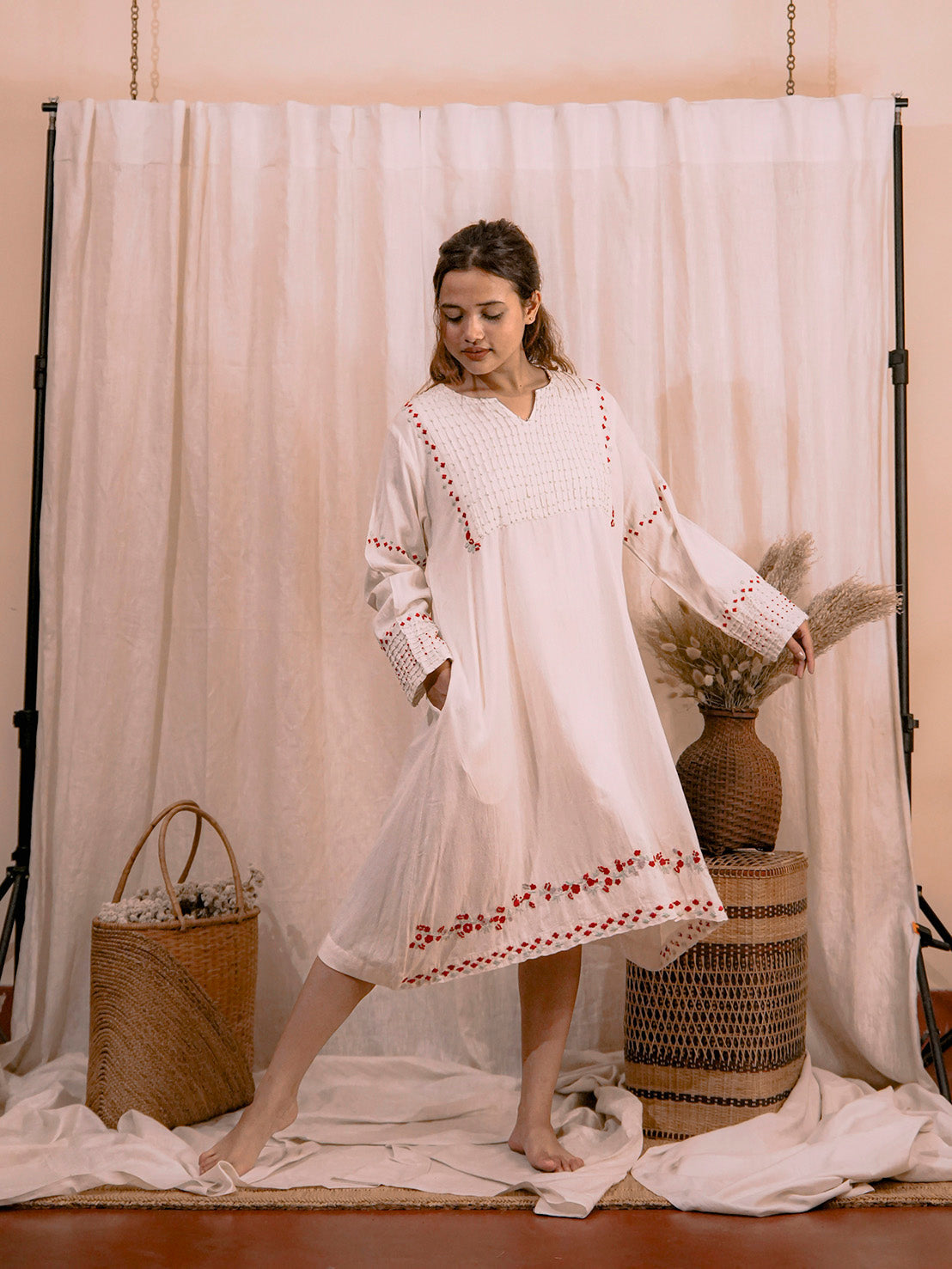 Gulaabi | Hand Embroidered Kora Cotton Dress