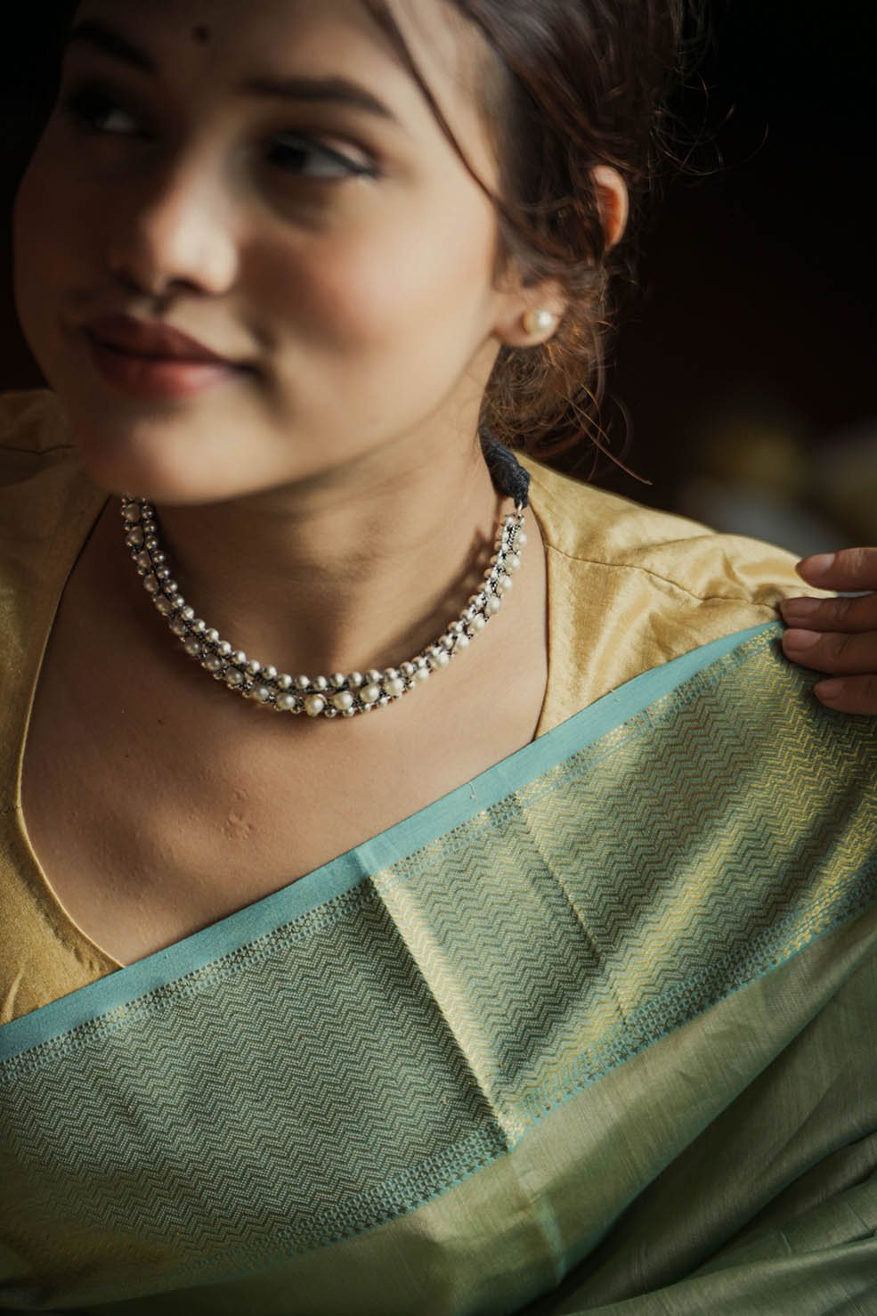 Green-Gold Maheshwari Cotton-Silk Saree