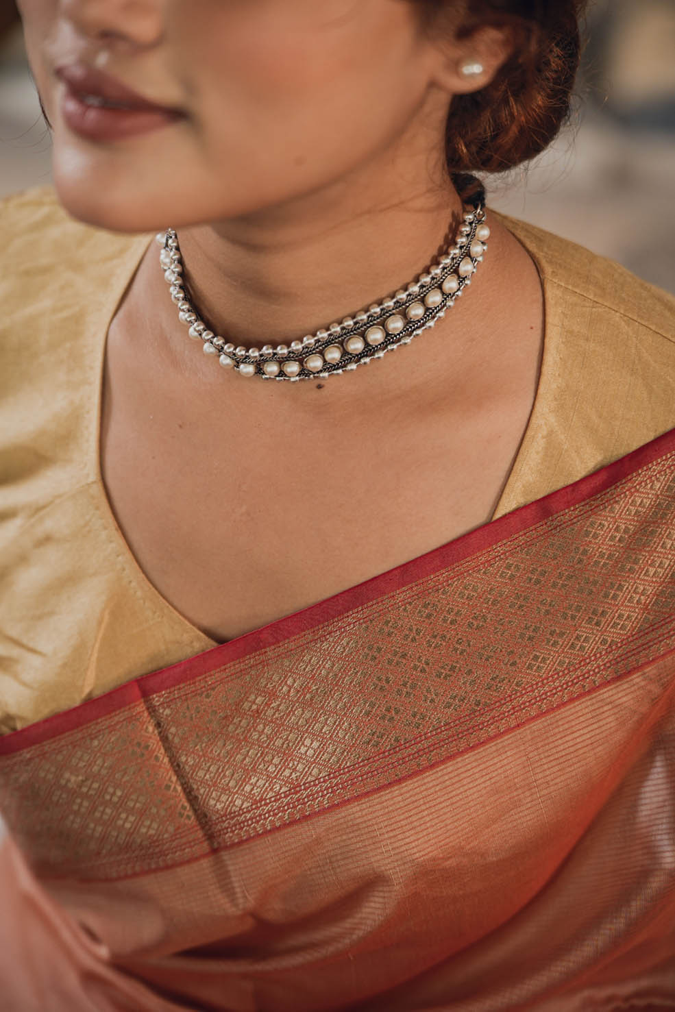 Red-Gold Maheshwari Cotton-Silk Handwoven Saree