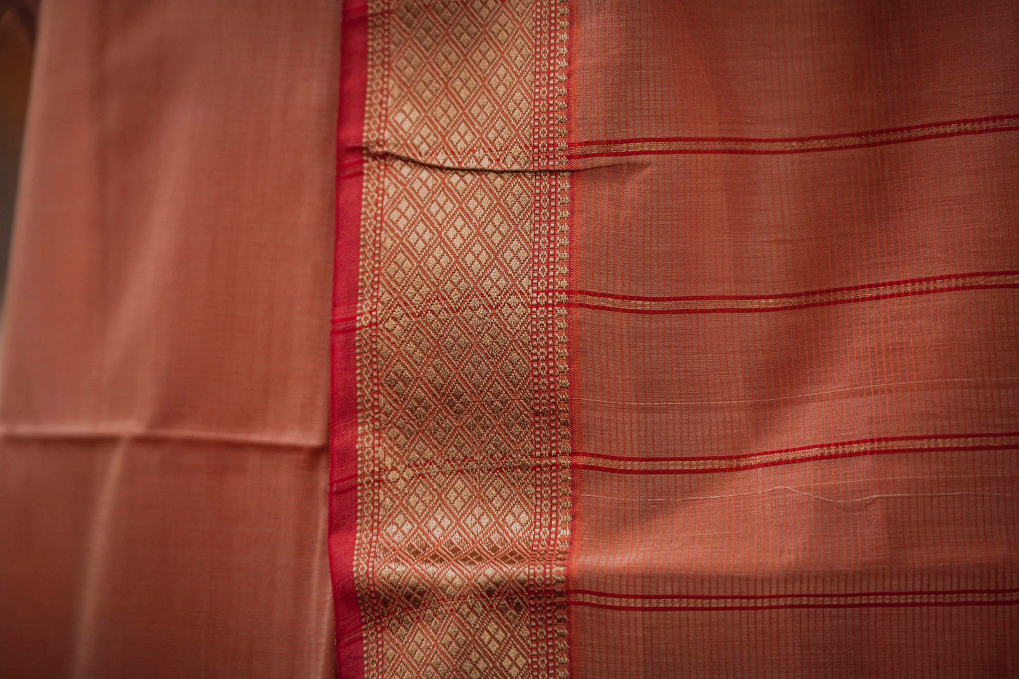 Red-Gold Maheshwari Cotton-Silk Handwoven Saree