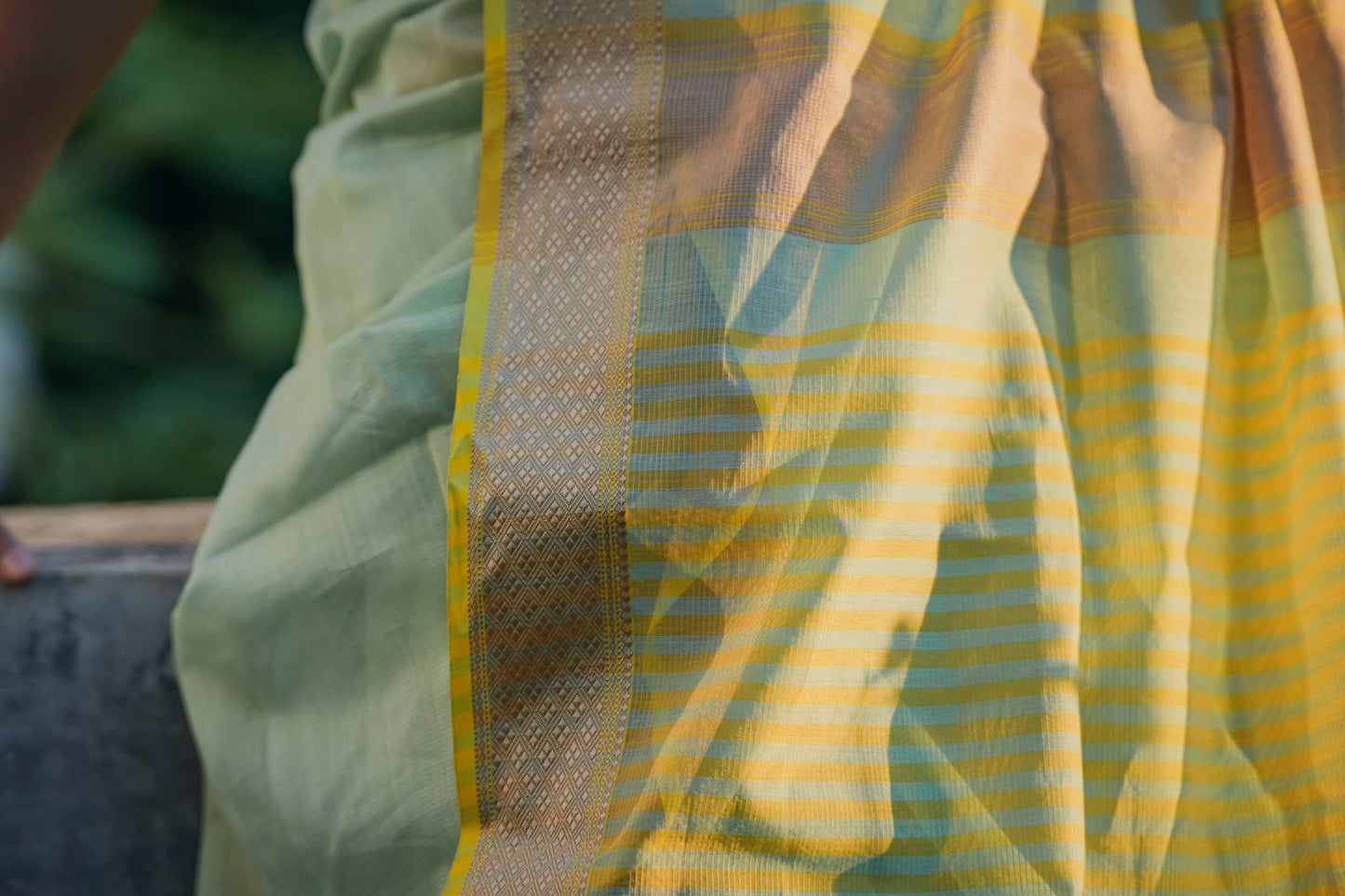 Yellow-Green Maheshwari Cotton-Silk Handwoven Saree