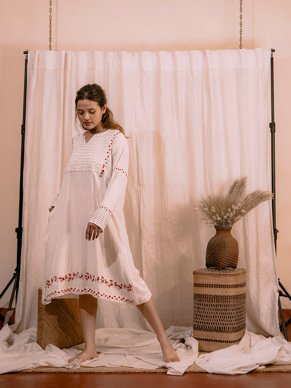 Gulaabi | Hand Embroidered Kora Cotton Dress