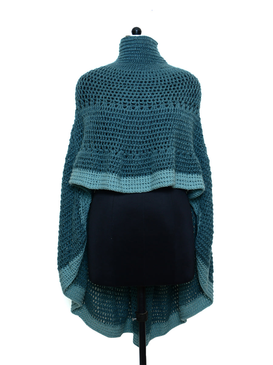 Hand Knitted Woollen Poncho- Blue