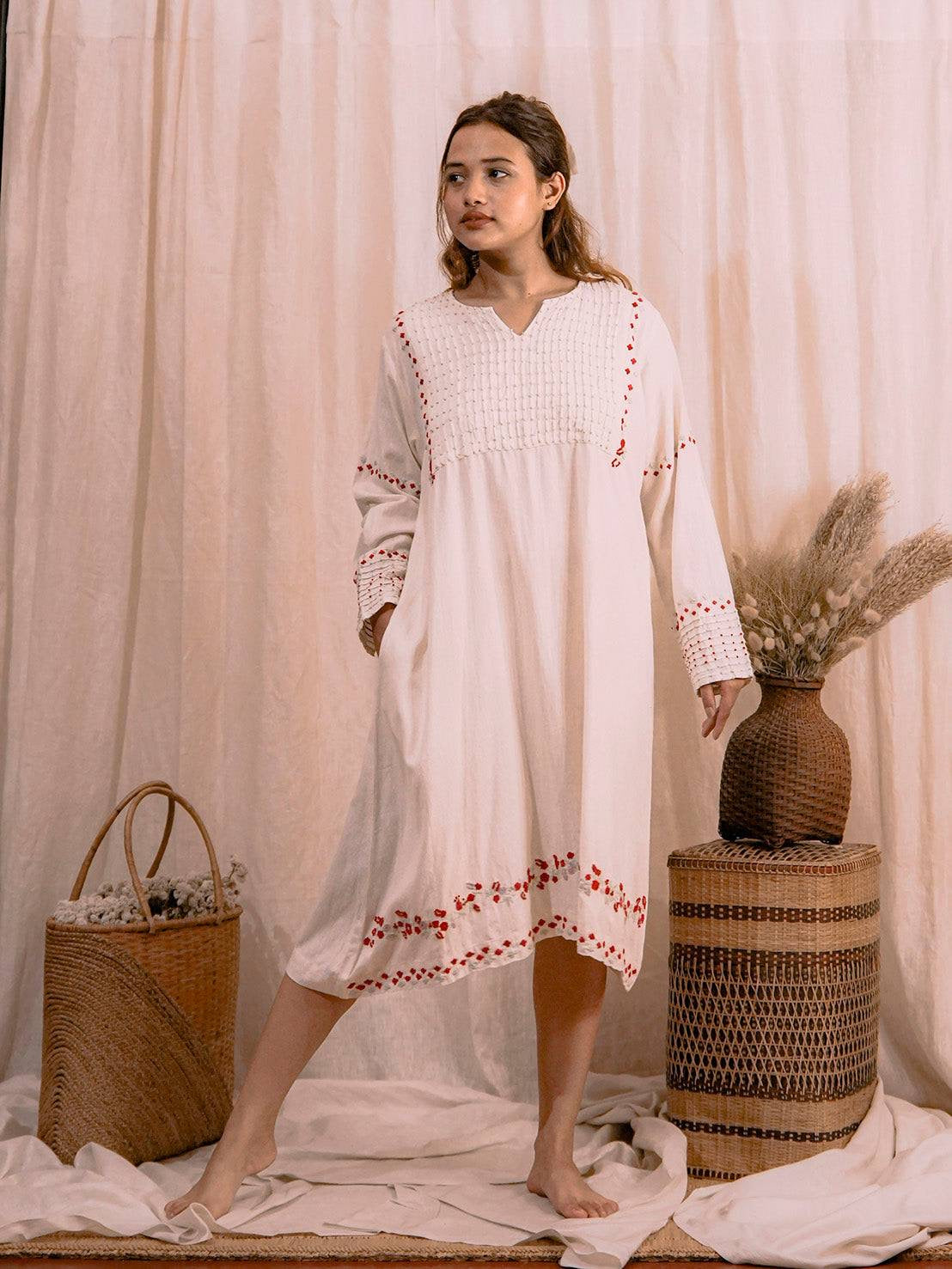 Gulaabi | Hand Embroidered Kora Cotton Dress