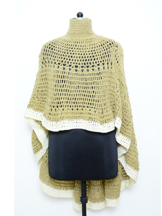 Hand Knitted Woollen Poncho- Beige