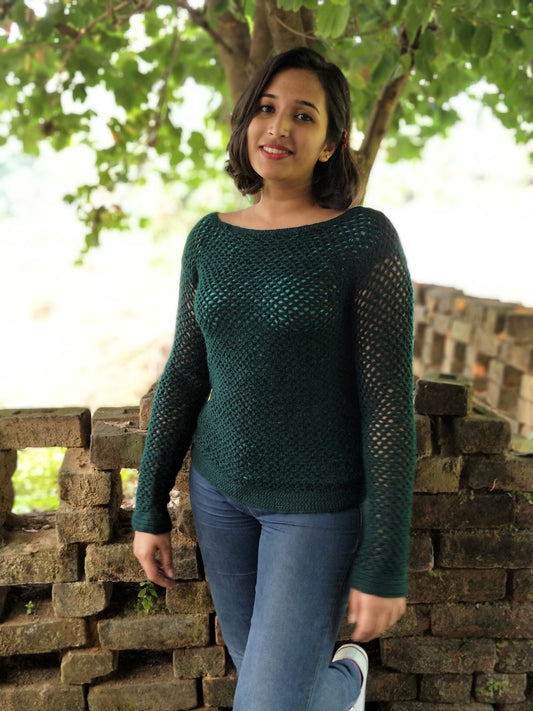 Hand Knitted Woollen Sweater- Teal